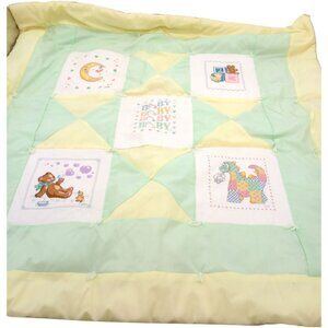Vintage Baby Blanket Quilt Throw Crib Handmade Cross Stitch Wall Hanging 39 x 39